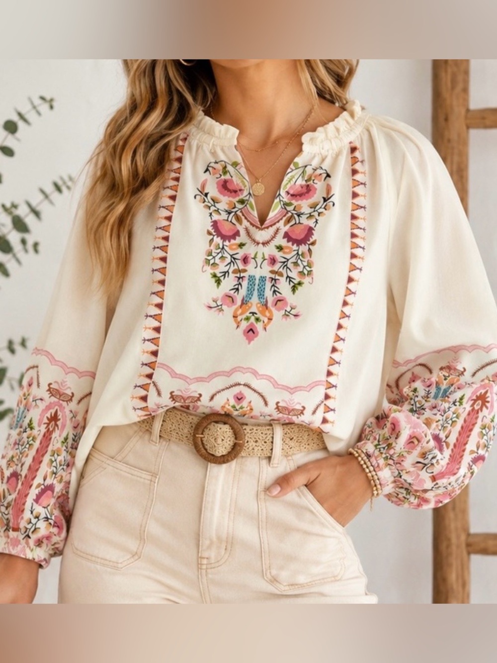 Boho Satin Cream Blouse